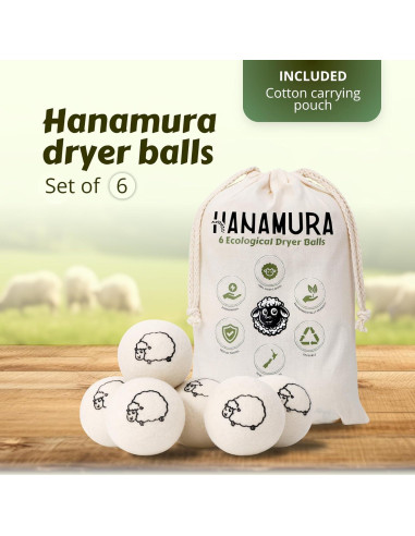 Bolas de Secadora de Lana Hanamura 6 XXL - 100% Lana NZ