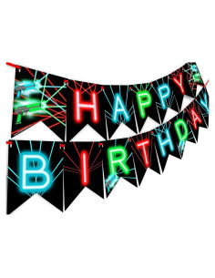 Banderín Feliz Cumpleaños POP - Decoración Fiesta Laser Tag