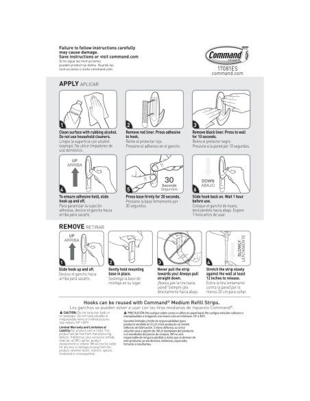 Ganchos de Pared Command Medianos 3M - 9 Ganchos Blancos Ganchos de Pared Command Medianos 3M - 9 Ganchos Blancos
