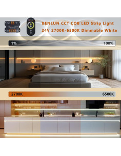 Kit de luces LED COB 24V 20m regulable 2700K-6500K con control remoto 2