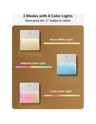 Sensor de Movimiento Luz Nocturna LED NICKLUC Recargable 7 Colores