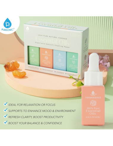 Set de Aceites Esenciales Pursonic - 4 x 10 ml Aromaterapia
