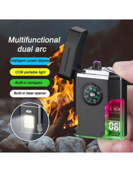 Encendedor Doble Arco KUGUAN Recargable USB Impermeable Negro Encendedor Doble Arco KUGUAN Recargable USB Impermeable Negro