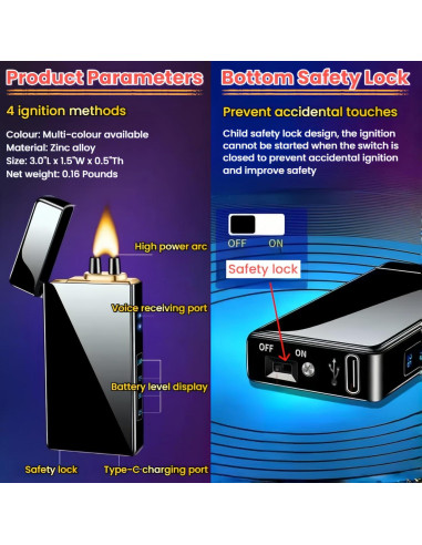 Encendedor Eléctrico NINSI NS-EL2306 USB Recargable a Prueba de Viento