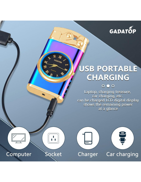 Encendedor Eléctrico Recargable GADATOP Doble Arco a Prueba de Viento Encendedor Eléctrico Recargable GADATOP Doble Arco a Prueba de Viento