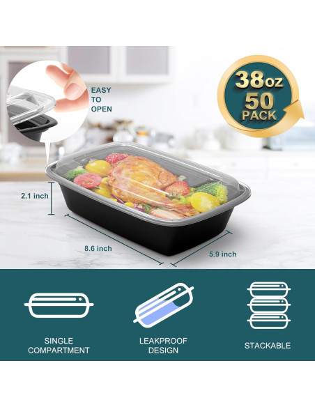 Contenedores de Preparación de Comidas WGCC 1.13L - Paquete de 50 Contenedores de Preparación de Comidas WGCC 1.13L - Paquete de 50