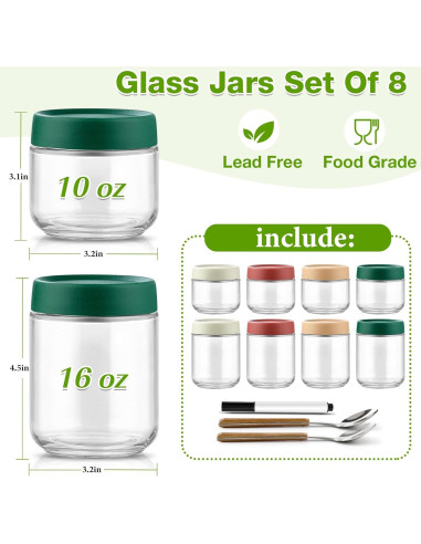 Juego de 8 Tarros de Vidrio Mason con Tapas 16 oz y 10 oz