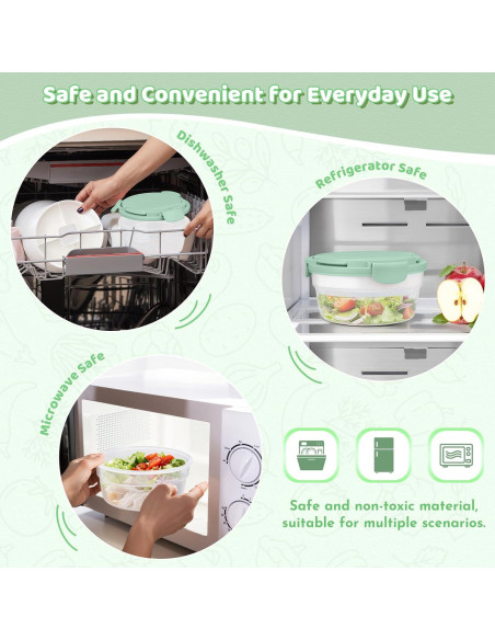 Contenedor de Ensalada JSLOVE 1.7L con 4 Compartimentos y Tapa Contenedor de Ensalada JSLOVE 1.7L con 4 Compartimentos y Tapa