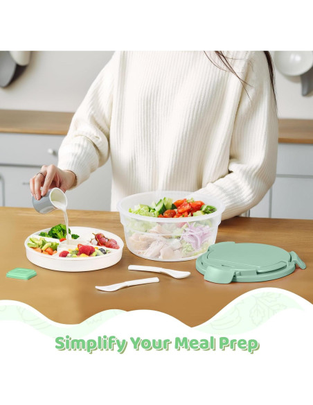 Contenedor de Ensalada JSLOVE 1.7L con 4 Compartimentos y Tapa Contenedor de Ensalada JSLOVE 1.7L con 4 Compartimentos y Tapa