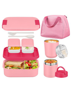 Set de Caja de Almuerzo Bento HWONMTE Rosa 3 Compartimentos