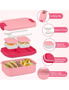 Set de Caja de Almuerzo Bento HWONMTE Rosa 3 Compartimentos 2
