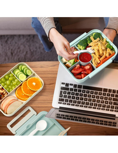 Caja Bento Freshmage 1700ml Apilable con Utensilios Azul Lago