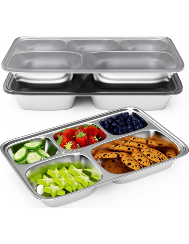 Caja Bento Acero Inoxidable 3 Piezas 5 Compartimentos 24x17cm