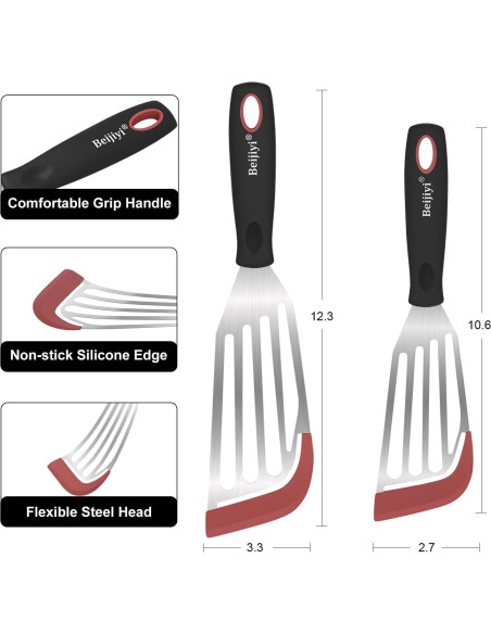 Juego de 2 espátulas para pescado Beijiyi, silicona y acero inoxidable Juego de 2 espátulas para pescado Beijiyi, silicona y acero inoxidable
