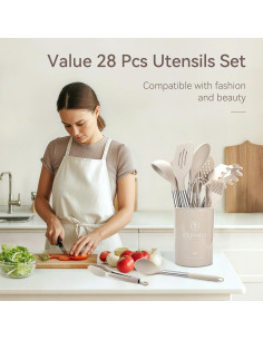 Juego de Utensilios de Cocina NCUE 28 Piezas Silicona Acero Inoxidable 2