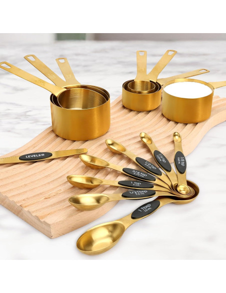 Juego de Cucharas y Tazas de Medir Foyucool Doradas 15 Piezas Juego de Cucharas y Tazas de Medir Foyucool Doradas 15 Piezas