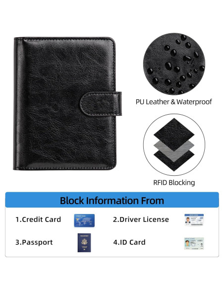 Portapasaportes de Cuero Impermeable RFID Esseroo Negro Portapasaportes de Cuero Impermeable RFID Esseroo Negro