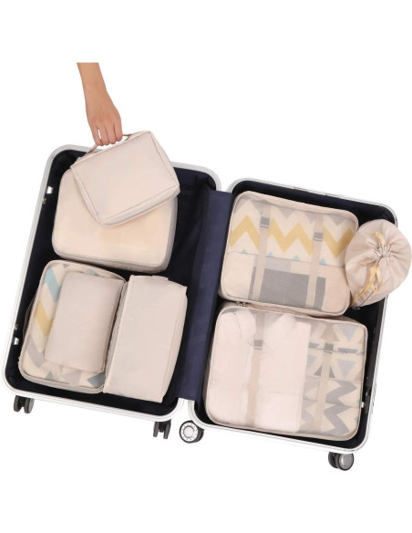 Cubos de Empaque BAGAIL 8 Set Organizador Viaje Crema Cubos de Empaque BAGAIL 8 Set Organizador Viaje Crema