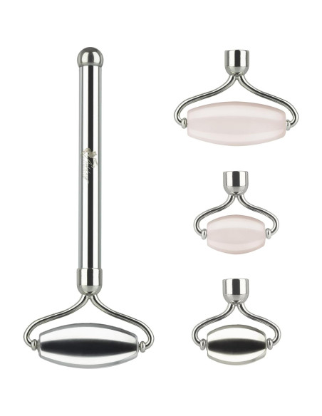 Rodillo Facial de Acero Inoxidable y Cuarzo Rosa - Set de 5 Piezas Rodillo Facial de Acero Inoxidable y Cuarzo Rosa - Set de 5 Piezas