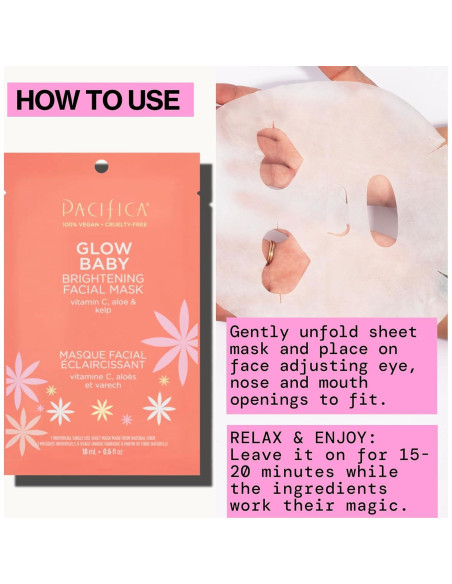 Mascarilla Facial Hoja Pacifica Glow Baby - Paquete de 6 Mascarilla Facial Hoja Pacifica Glow Baby - Paquete de 6