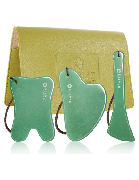 Juego de Gua Sha de Jade Natural Lusomch 3 Piezas Masaje Facial Juego de Gua Sha de Jade Natural Lusomch 3 Piezas Masaje Facial