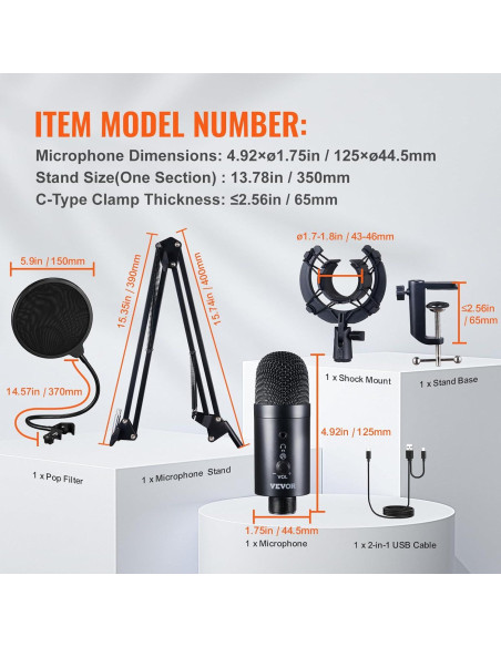 Micrófono USB VEVOR AK-V4, 192kHz/24-bit, Condensador Profesional Micrófono USB VEVOR AK-V4, 192kHz/24-bit, Condensador Profesional