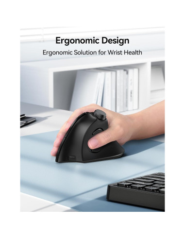 Ratón Ergonómico TECKNET Inalámbrico Recargable 6 DPI Negro