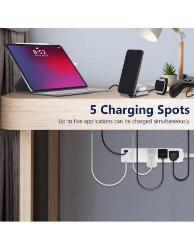 Extensor de Salida LIDER 3 Receptáculos USB Tipo-A y C 1 Paquete