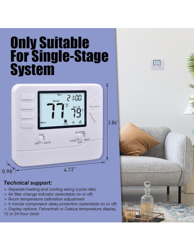 Termostato Programable Heagstat H705 1 Calor 1 Frío 3" LCD