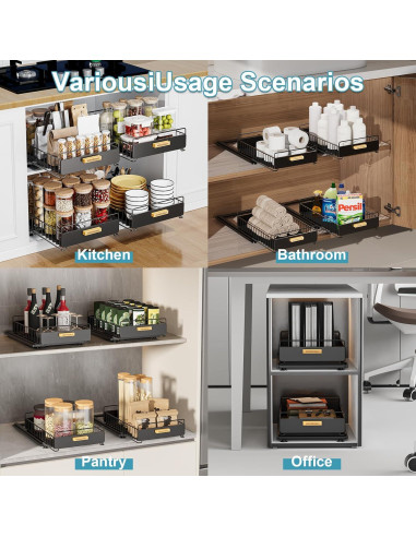 Organizador Bajo Fregadero HOMEBOSILY 2 Paquete Metal Negro