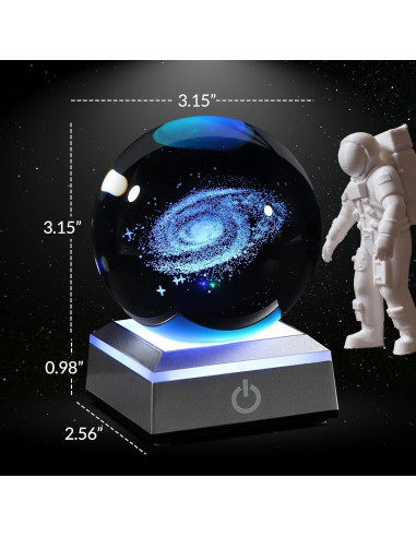Luz Nocturna 3D Galaxia de Cristal K9 con Base Táctil