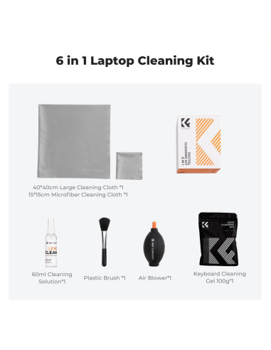 Kit de Limpieza K&F Concept para Laptop - 6 en 1 con Spray y Gel