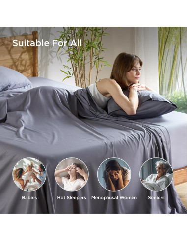 Juego de Sábanas Queen Bedsure Refrigerantes Rayón Bambú Gris