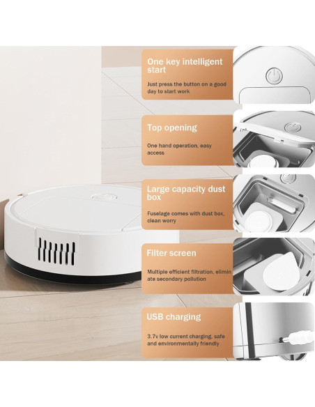 Aspiradora Robot 2 en 1 Genérico LC016, Mopa Inalámbrica, Blanco Aspiradora Robot 2 en 1 Genérico LC016, Mopa Inalámbrica, Blanco