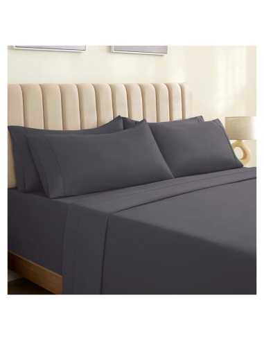Juego de Sábanas LuxClub 4 Piezas Reina Microfibra Gris