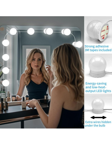 Luces de Espejo LED NEWKAZ con 12 Bombillas Adhesivas 3000K-6500K