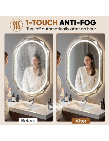 Espejo de Baño LED Ovalado Homsion 90x60 cm Anti-Niebla