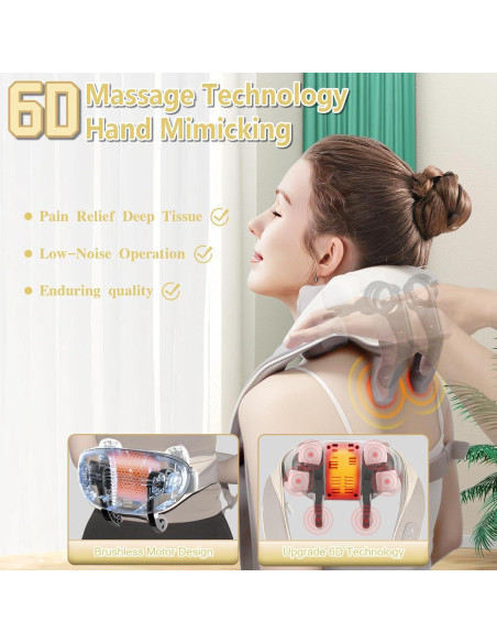 Masajeador de Cuello HWTONG Shiatsu 6D con Calor y Batería Masajeador de Cuello HWTONG Shiatsu 6D con Calor y Batería