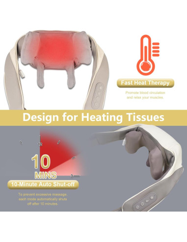 Masajeador de Cuello HWTONG Shiatsu 6D con Calor y Batería
