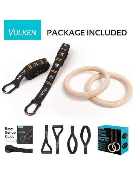 Anillos de Gimnasia de Madera Vulken 2.8 cm con Correas Ajustables Anillos de Gimnasia de Madera Vulken 2.8 cm con Correas Ajustables