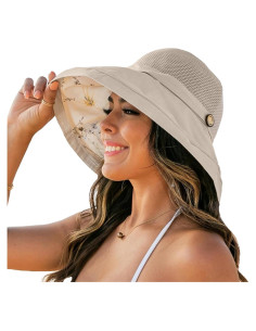 Sombrero de Sol Plegable para Mujeres Beige UPF 50+ Malla