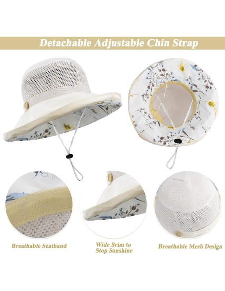 Sombrero de Sol Plegable para Mujeres Beige UPF 50+ Malla Sombrero de Sol Plegable para Mujeres Beige UPF 50+ Malla