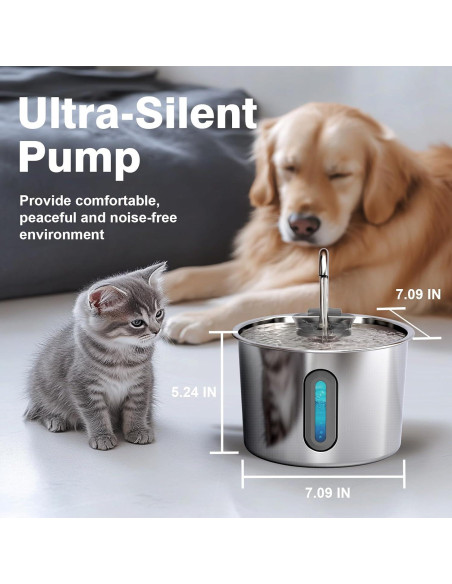 Fuente de Agua para Gatos HAJXM 2.2L Acero Inoxidable Silenciosa Fuente de Agua para Gatos HAJXM 2.2L Acero Inoxidable Silenciosa