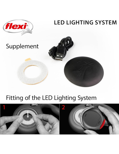 Sistema de Iluminación LED Flexi para Correas Retráctiles - Negro Sistema de Iluminación LED Flexi para Correas Retráctiles - Negro