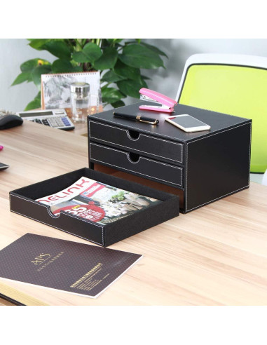 Organizador de Escritorio RHCSZ de Cuero PU Negro con 3 Cajones