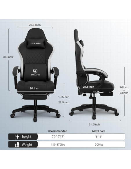 Silla de Juego GTPLAYER 2025-LR002 Ergonómica Negra con Reposapiés Silla de Juego GTPLAYER 2025-LR002 Ergonómica Negra con Reposapiés