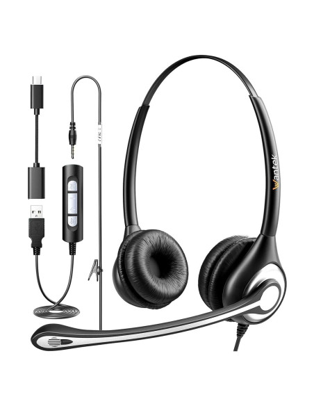 Auriculares USB Wantek SC1 con micrófono y cancelación de ruido Auriculares USB Wantek SC1 con micrófono y cancelación de ruido
