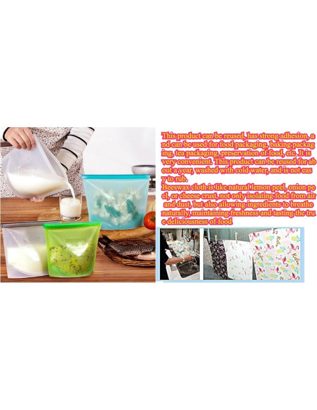 Set de Almacenamiento Ecológico 7 Piezas Silicona y Cera de Abeja Set de Almacenamiento Ecológico 7 Piezas Silicona y Cera de Abeja