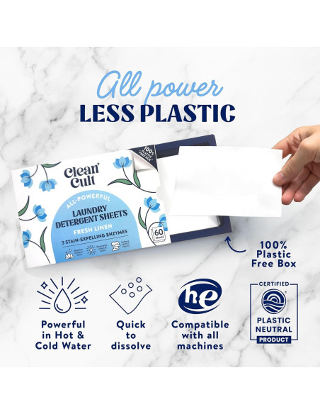 Hojas de detergente Cleancult Lino Fresco 60 cargas 3 enzimas Hojas de detergente Cleancult Lino Fresco 60 cargas 3 enzimas