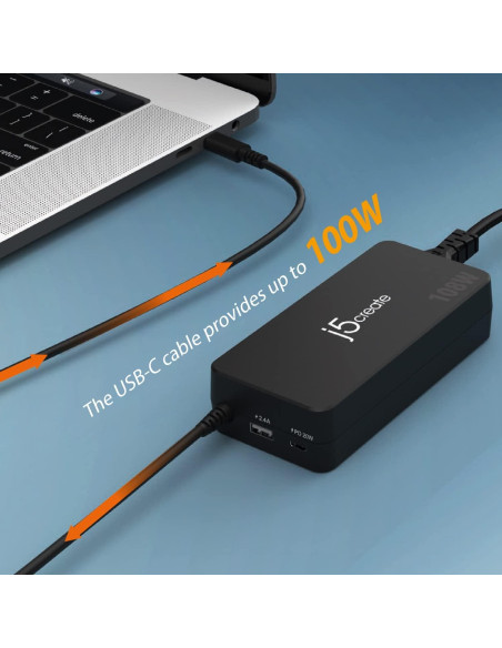 Cargador USB-C PD 108W j5create para Laptop y Tablet Cargador USB-C PD 108W j5create para Laptop y Tablet